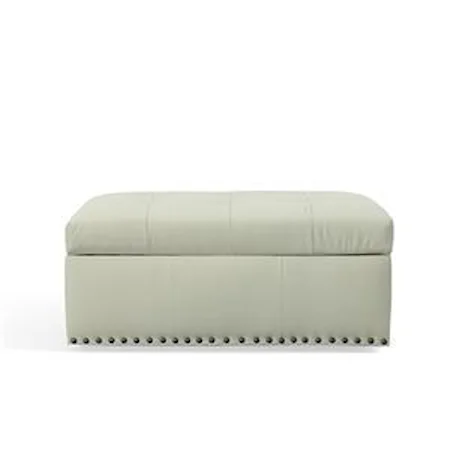 Leather Storage Ottoman with Square Tufting, Nail Head and Casters
